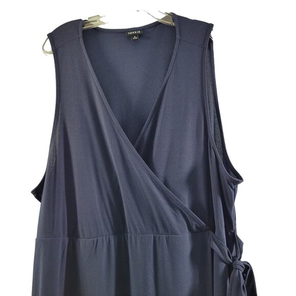Torrid Women's Blue Faux Wrap Sleeveless V Neck Dress Size 4(26) 4X    2623-0139 - Picture 3 of 8